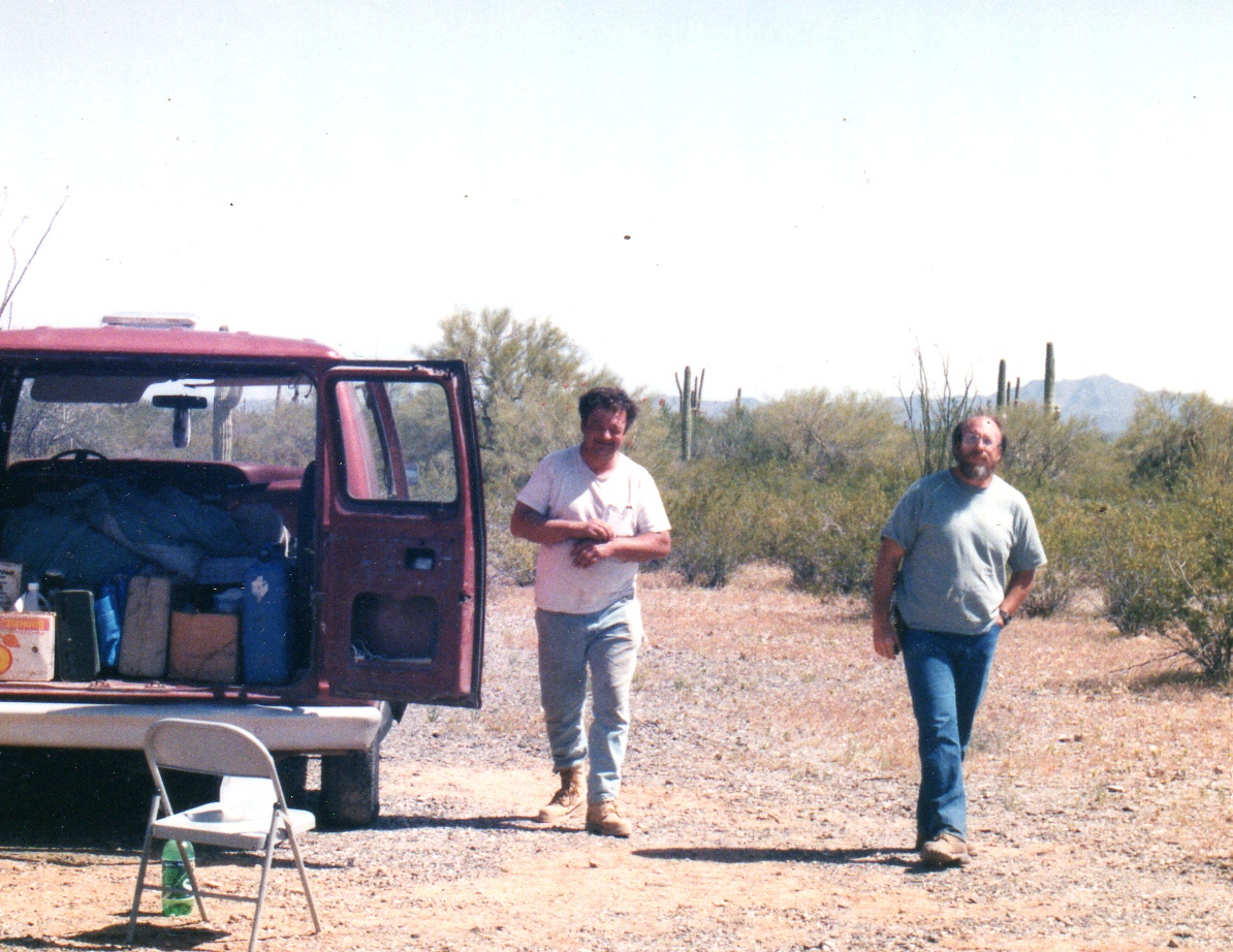 Jim Higgs and George Bradley at camp near White Hills, Vekol Valley 26 April 1998. Photo by Chris Baptista.